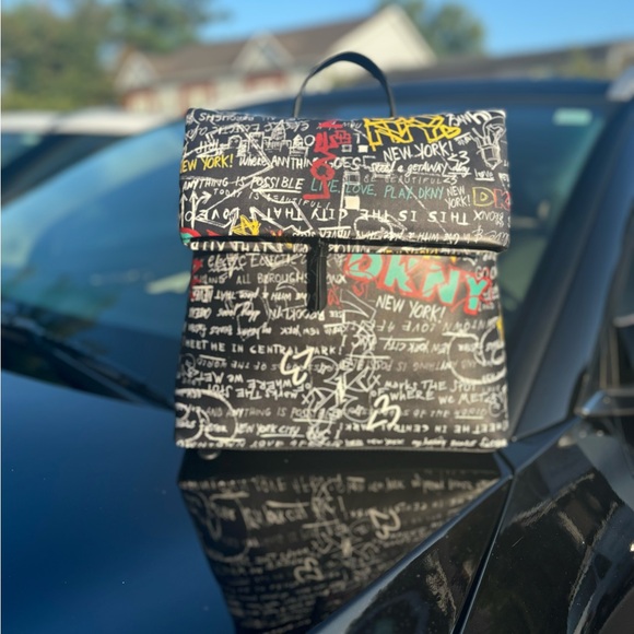 Dkny Handbags - DKNY Black and Red Graffiti Backpack